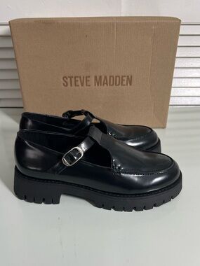 Steve Madden Black Leather Mary Jane Loafers